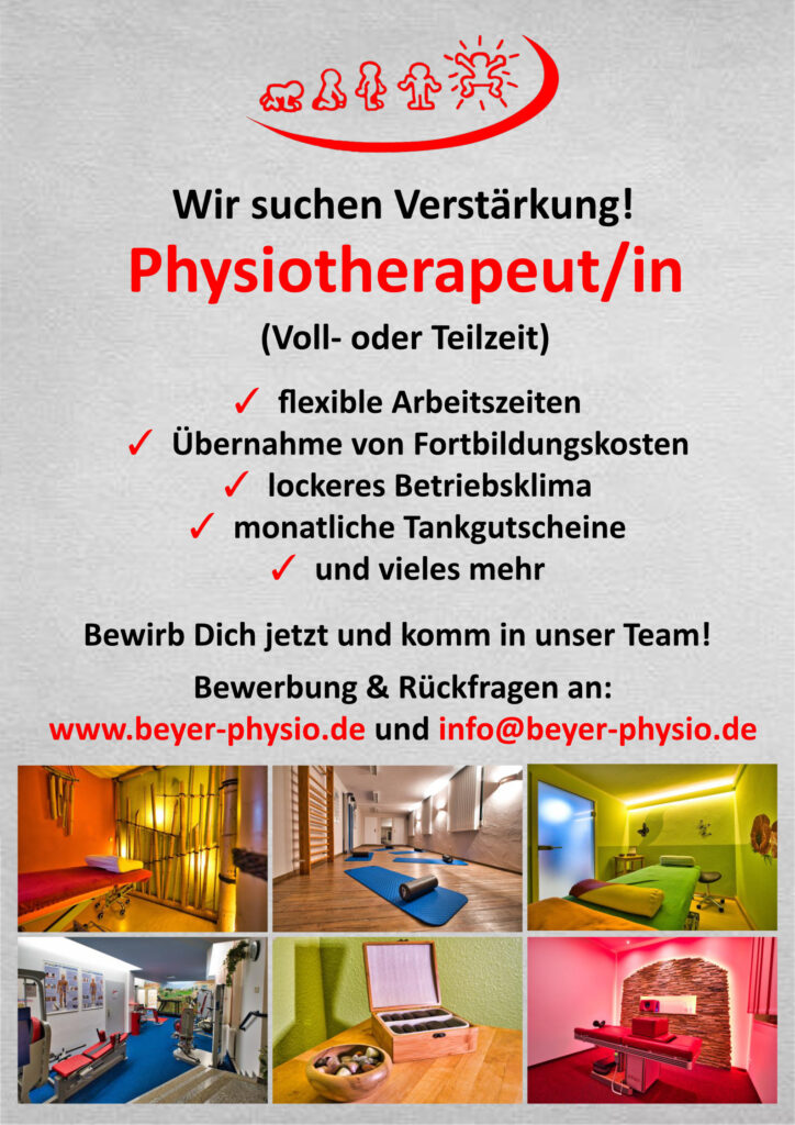 Stellenanzeige Physiotherapeut/in in Voll- oder Teilzeit bei Physiotherapie Beyer in Schmölln-Putzkau – flexible Arbeitszeiten und Fortbildungsübernahme